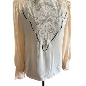 NWT Vnt Paul Alexander silk Blouse womens size 8 peach Beaded Embroidery Accents